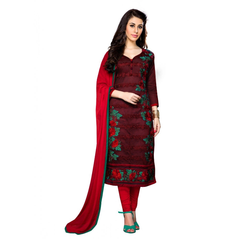 Women's Cotton Unstitched Salwar Suit-Material — Dark Maroon