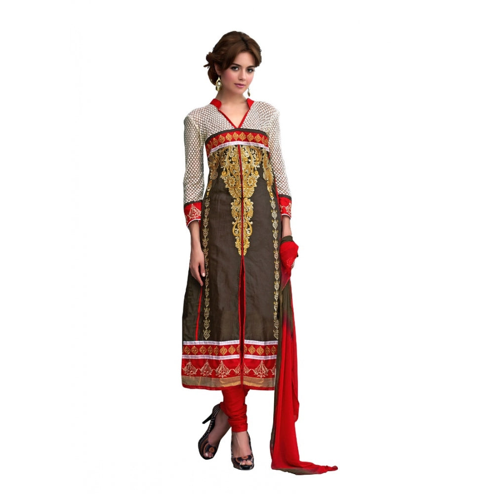 Women's Glaze Cotton Unstitched Salwar Suit-Material — Brown
