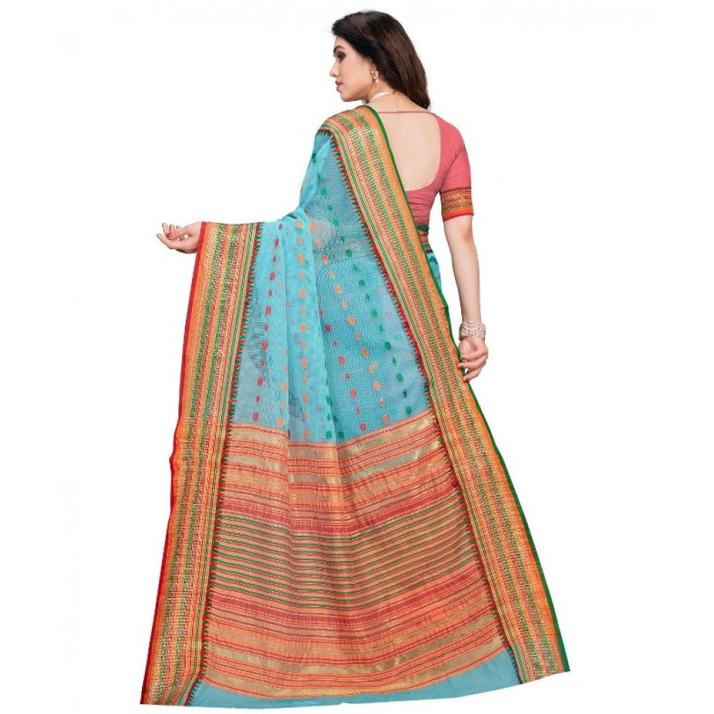 Women's Kota Doria Cotton Woven Butta Saree · Blue