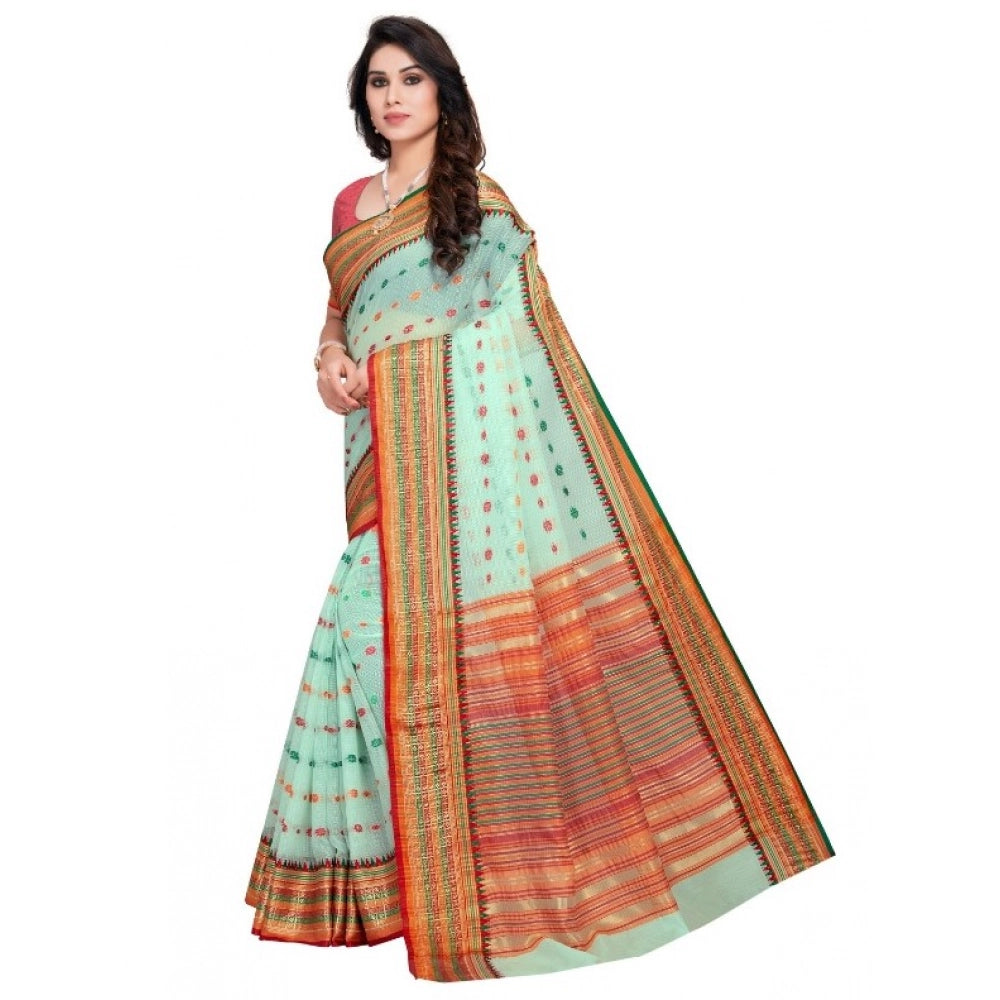 Women's Kota Doria Cotton Woven Butta Saree — Pista