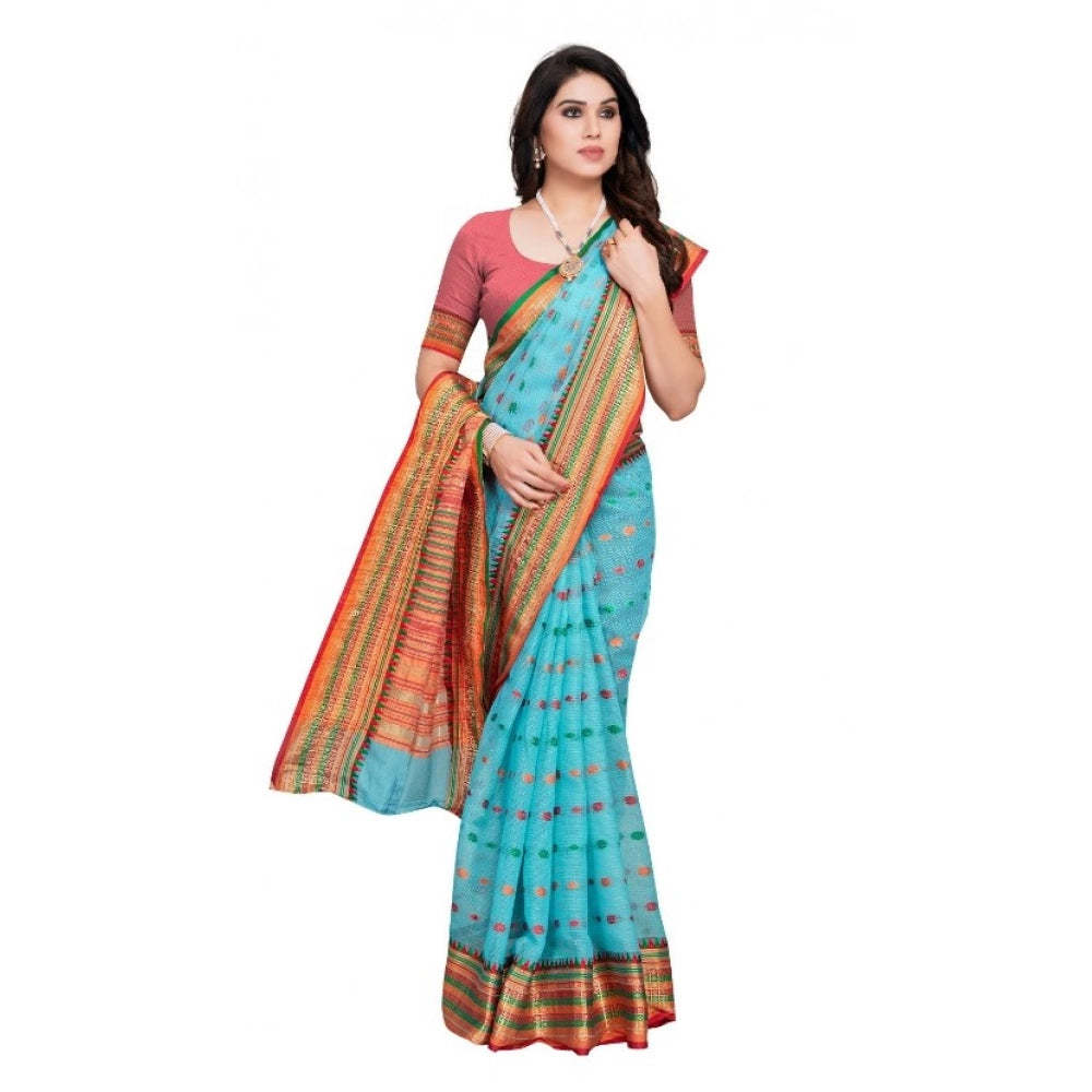 Women's Kota Doria Cotton Woven Butta Saree · Blue