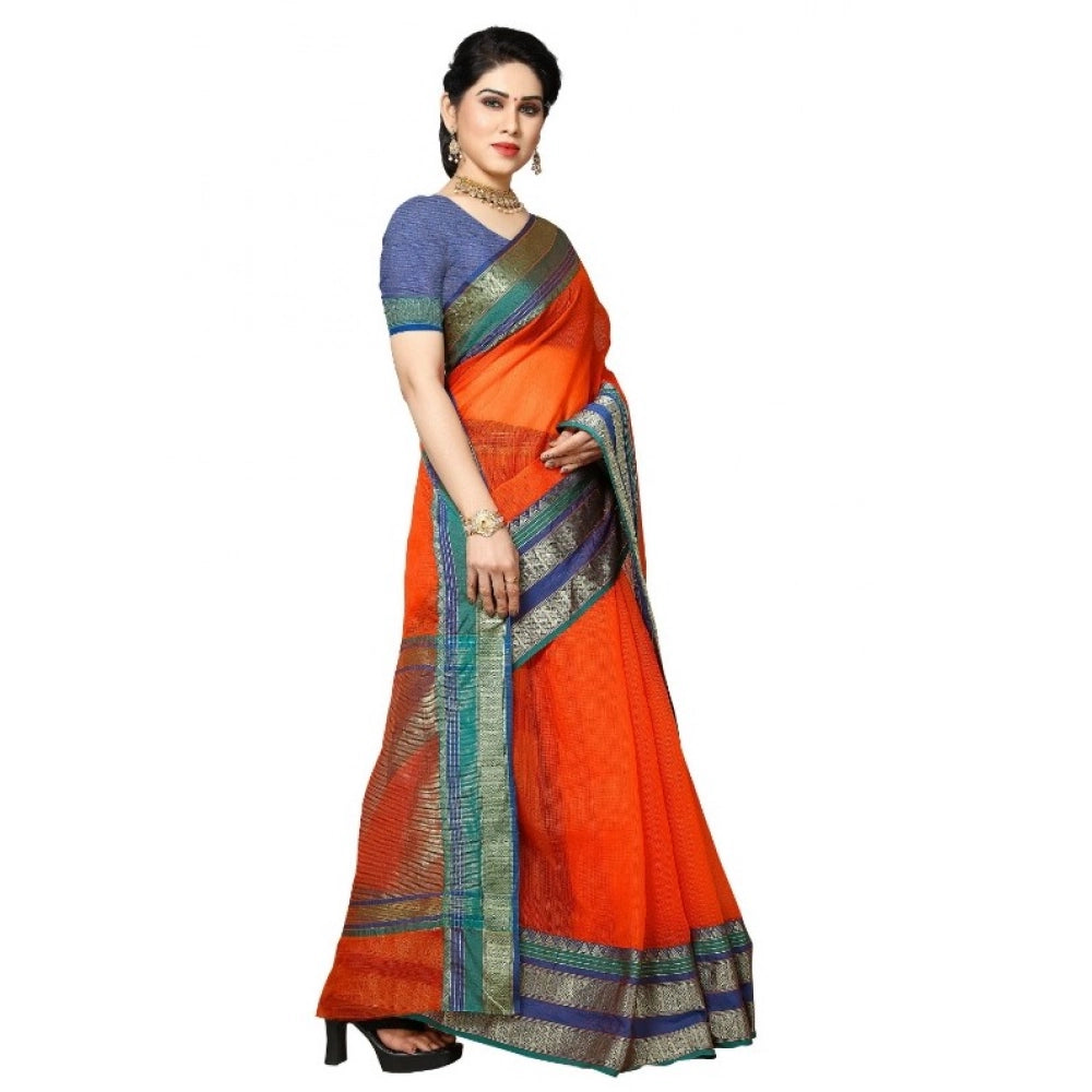 Women's Kota Doria Cotton Border Saree — Fanta