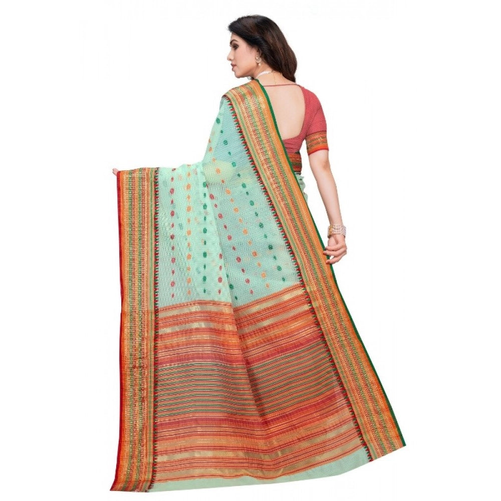 Women's Kota Doria Cotton Woven Butta Saree — Pista