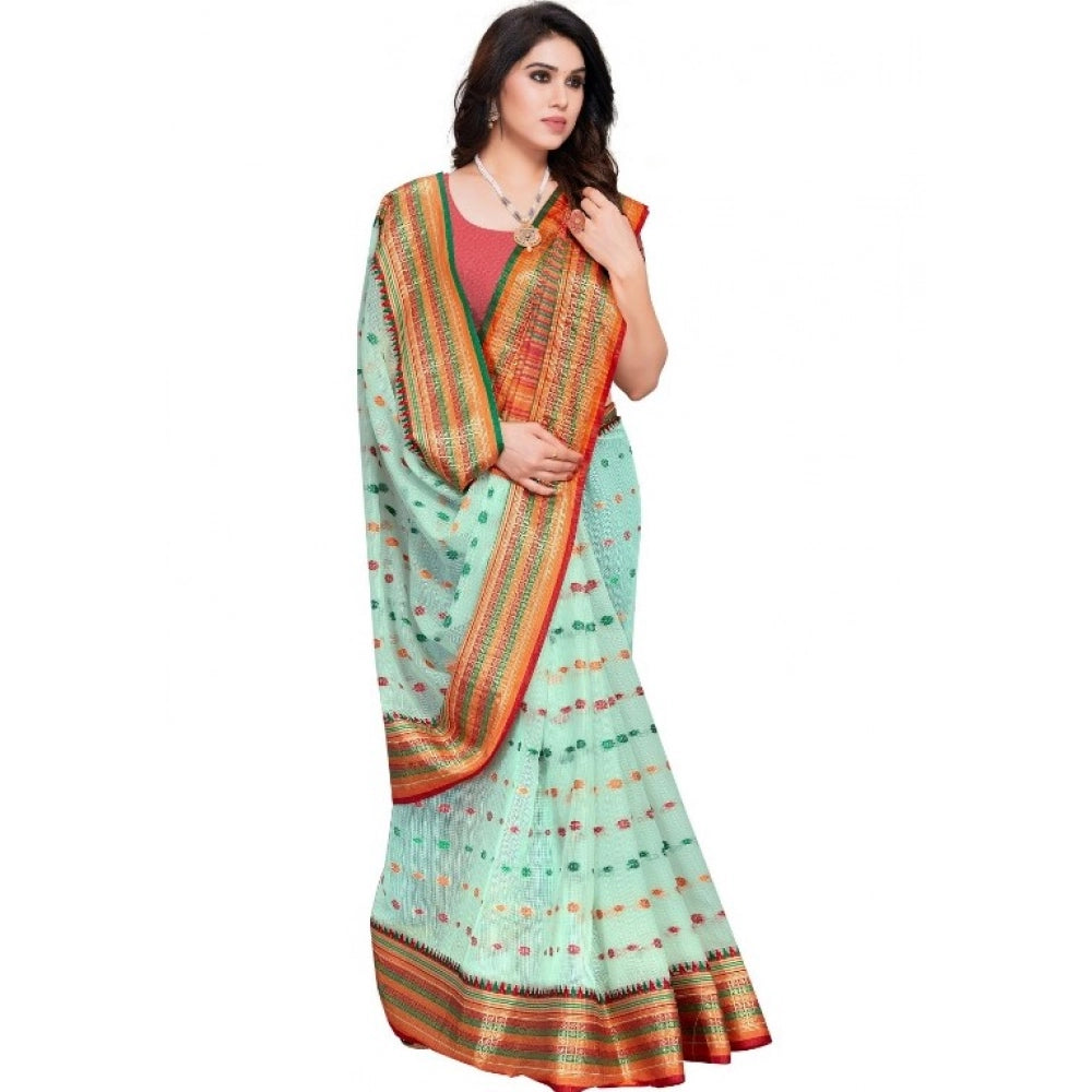 Women's Kota Doria Cotton Woven Butta Saree — Pista