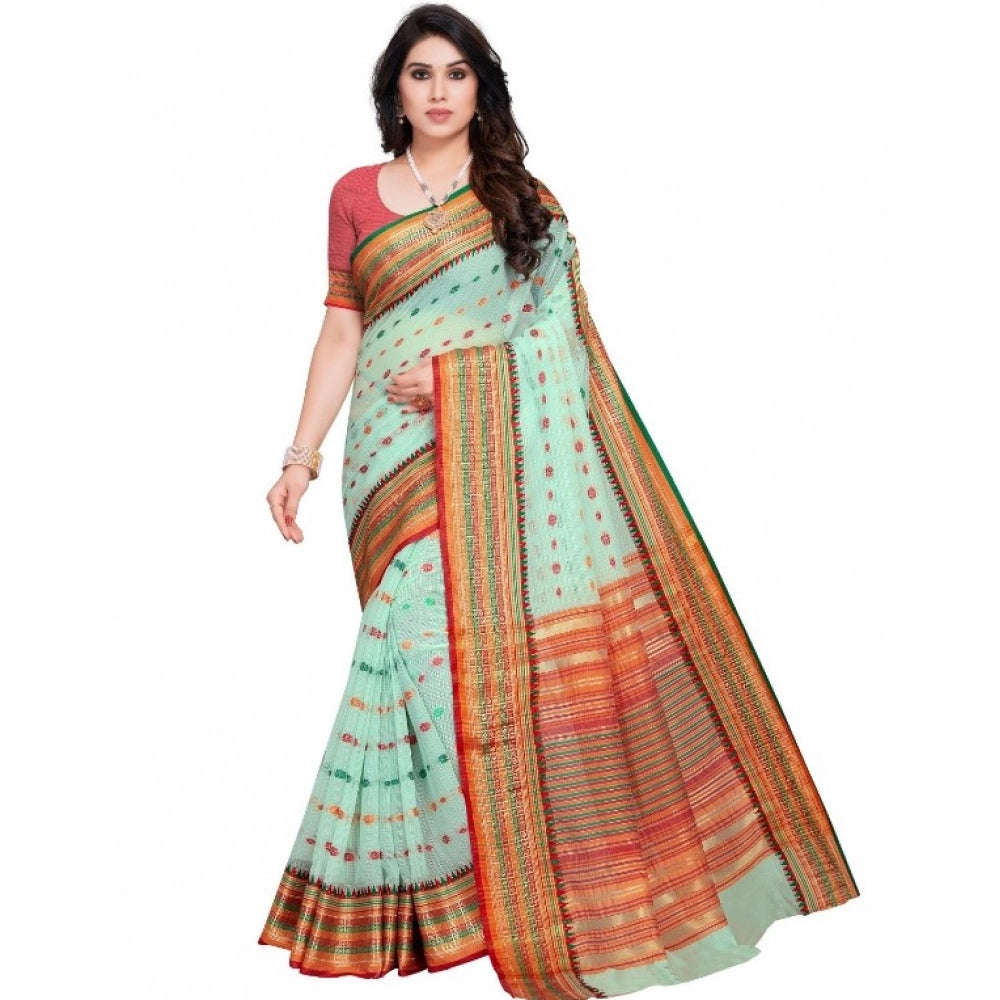 Women's Kota Doria Cotton Woven Butta Saree — Pista
