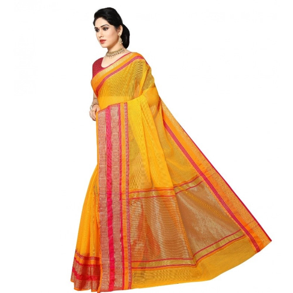 Women's Kota Doria Cotton Border Saree — Gold