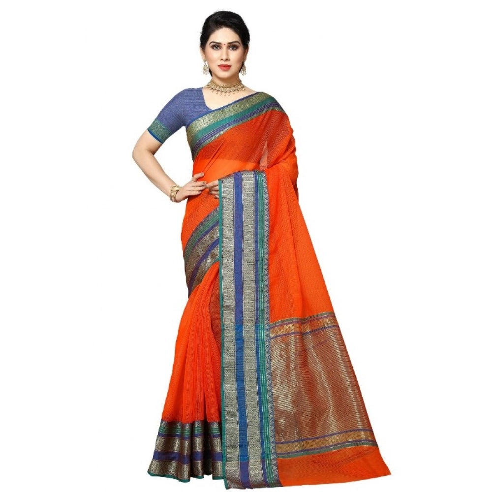 Women's Kota Doria Cotton Border Saree — Fanta