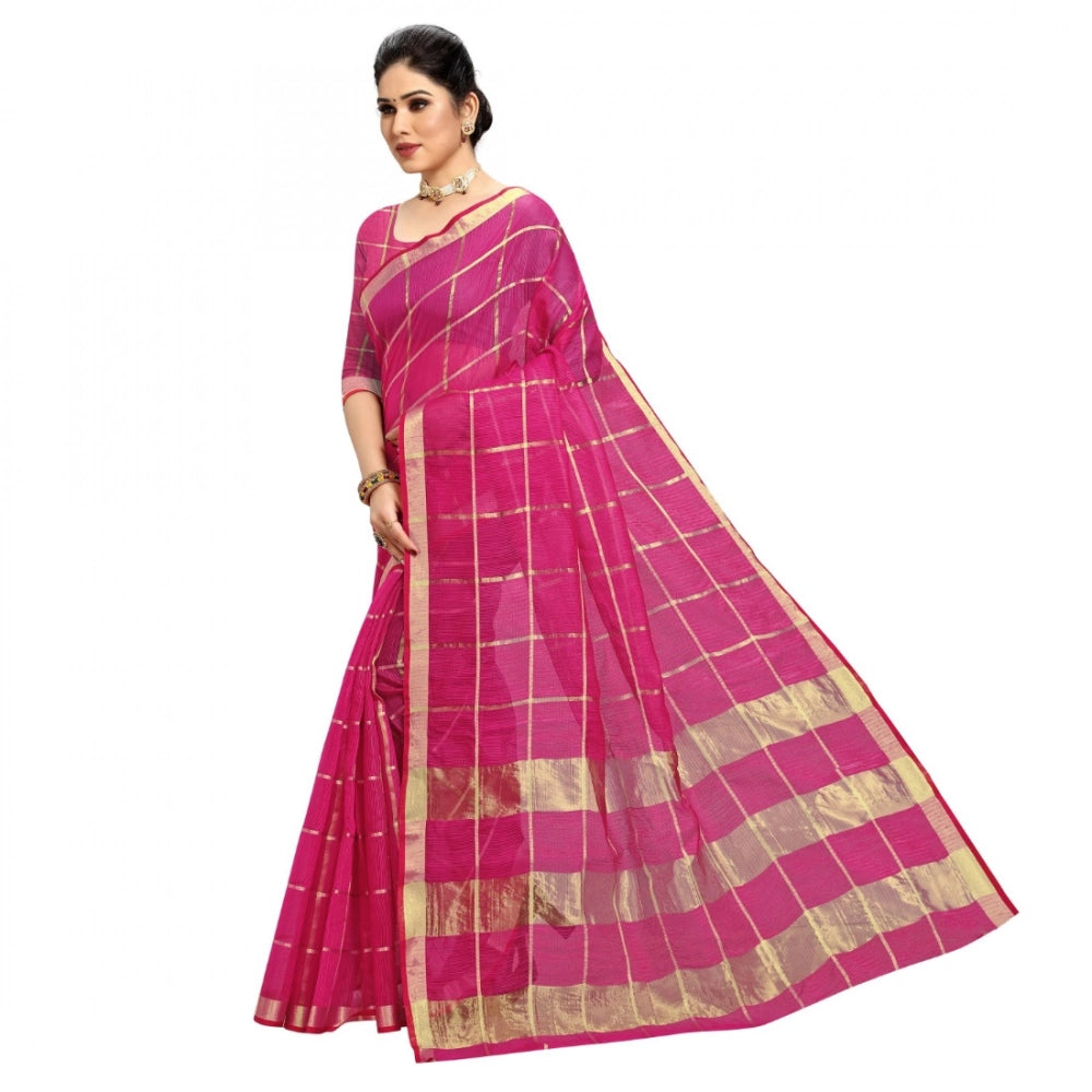 Women's Kota Doria Cotton Checked Saree — Rani
