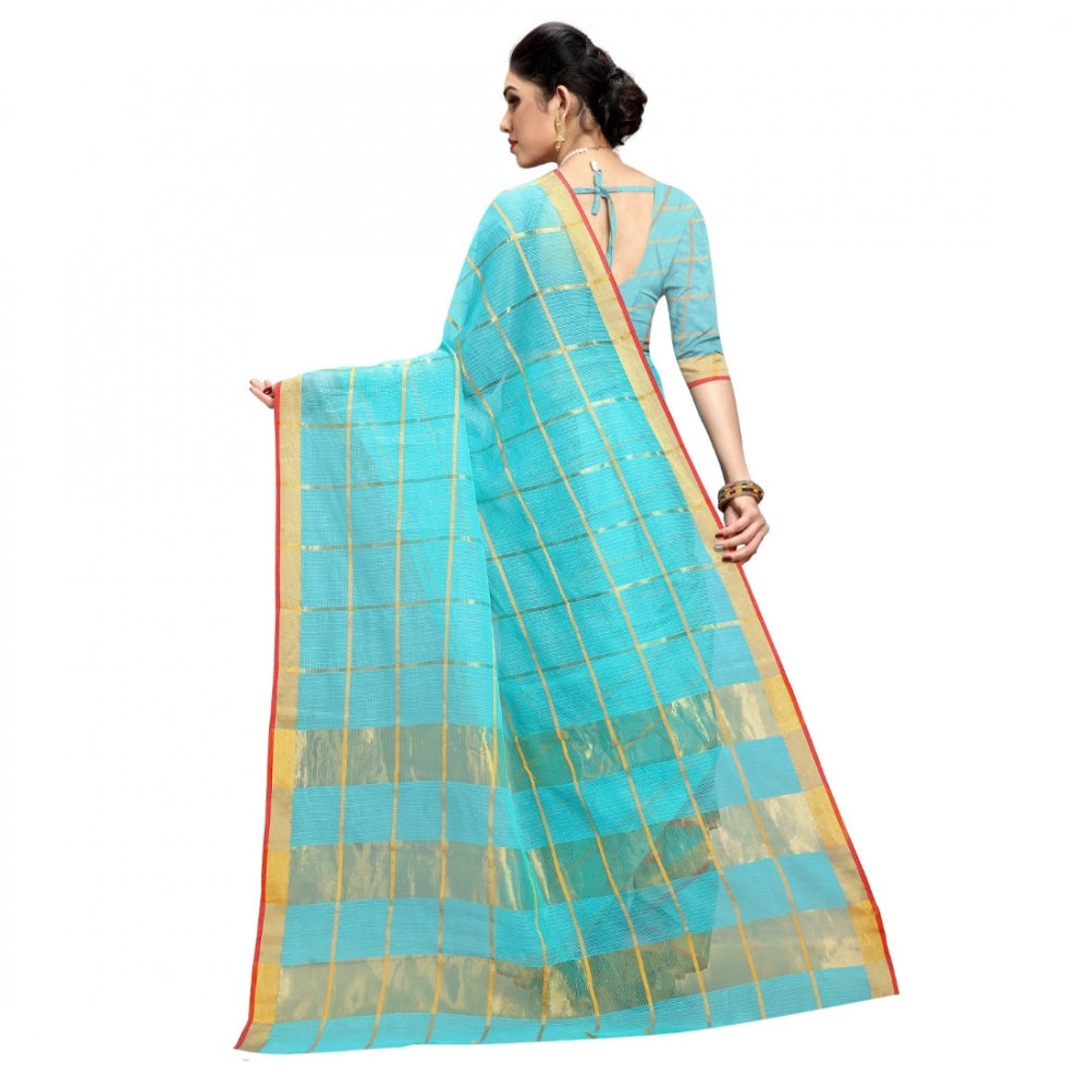 Women's Kota Doria Cotton Checked Saree
