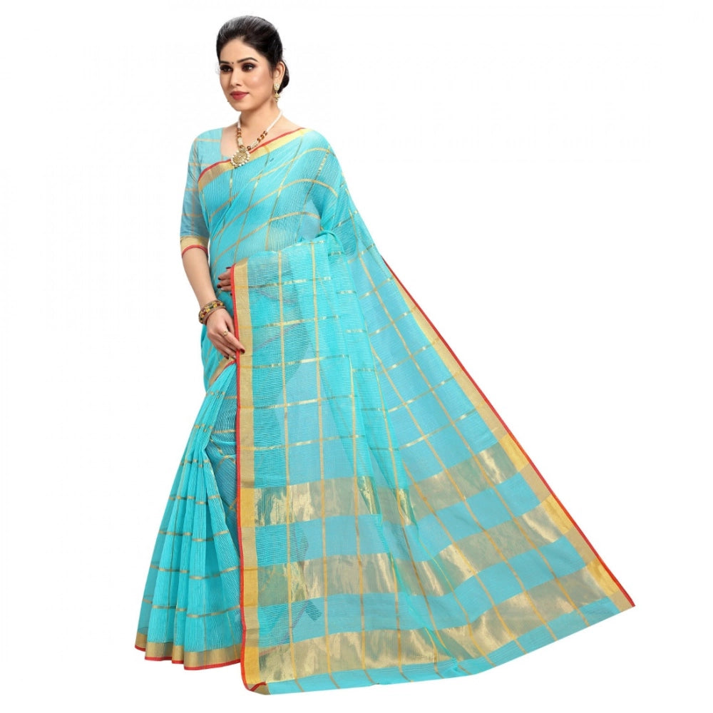 Women's Kota Doria Cotton Checked Saree