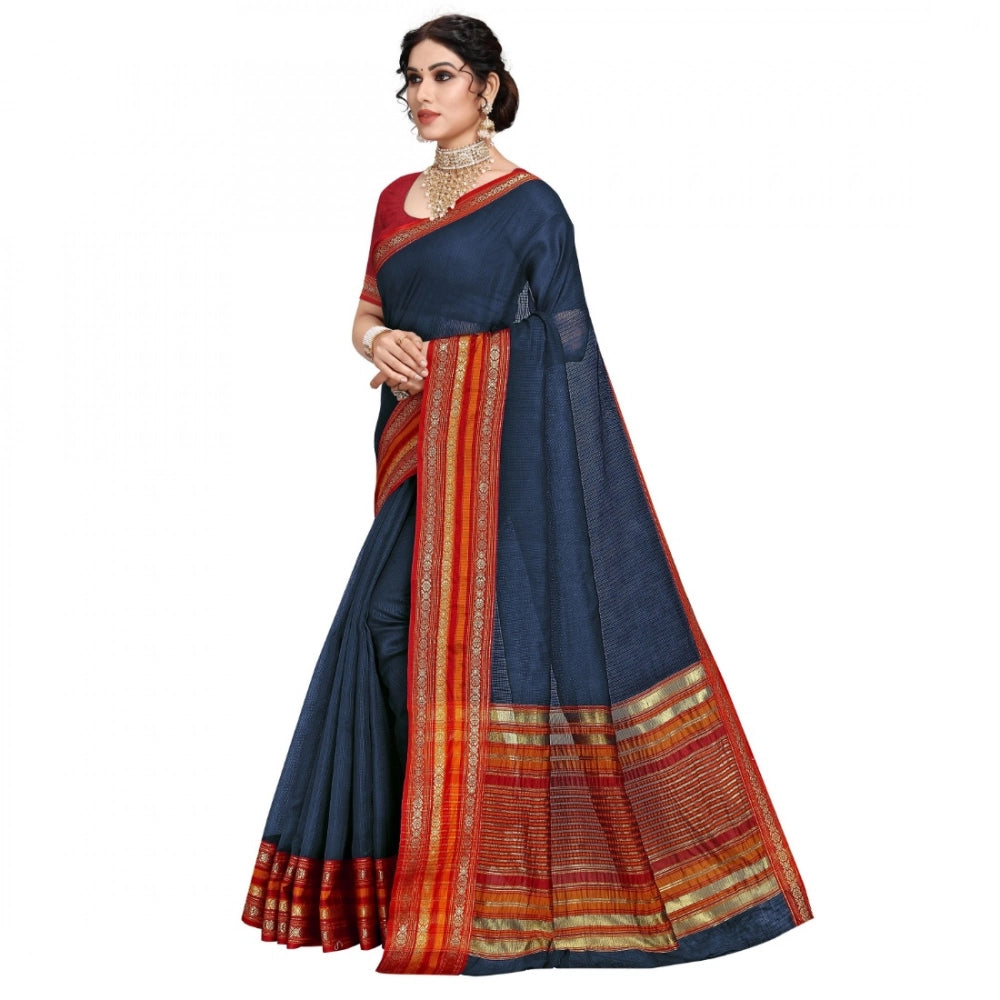 Women's Kota Doria Cotton Bordered Saree · Blue