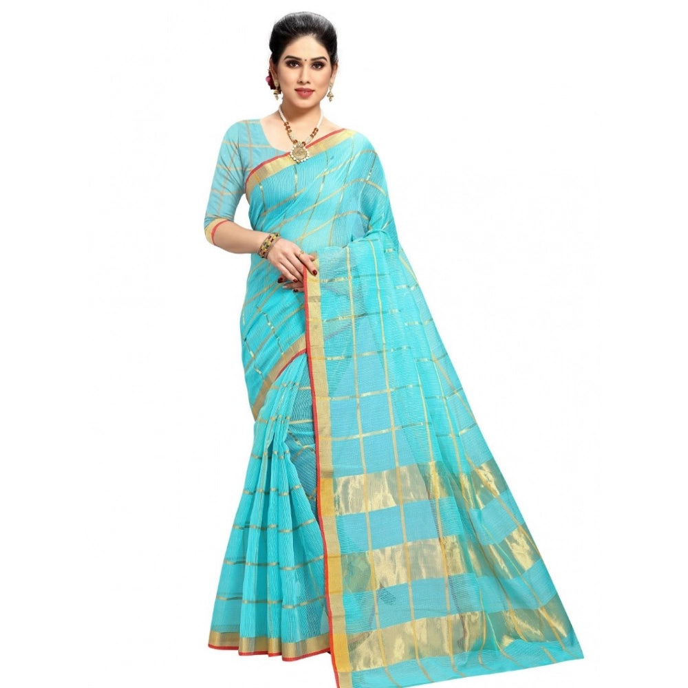 Women's Kota Doria Cotton Checked Saree