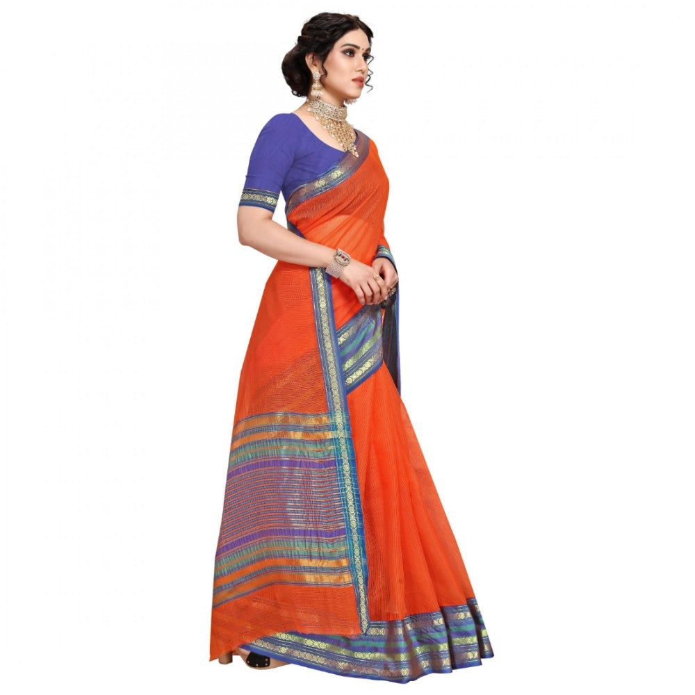 Women's Kota Doria Cotton Bordered Saree — Fanta