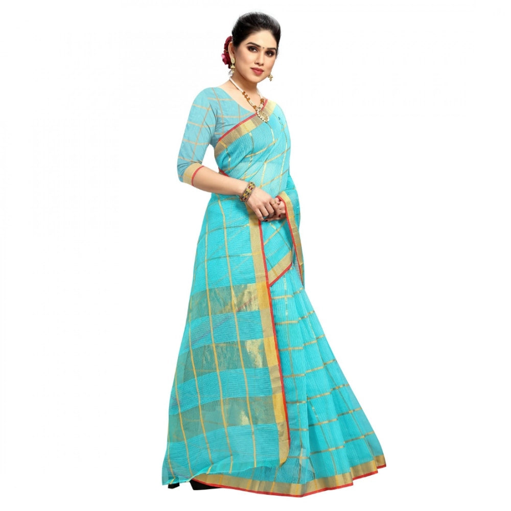 Women's Kota Doria Cotton Checked Saree