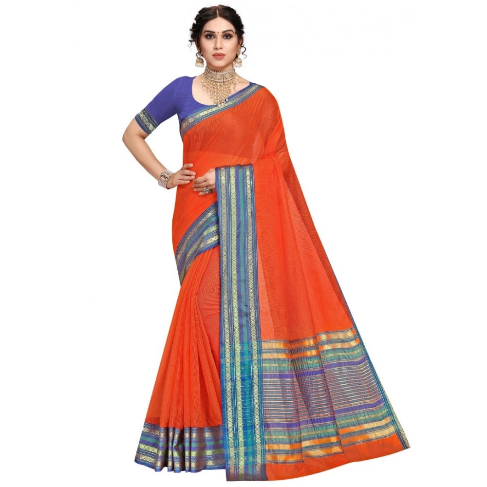 Women's Kota Doria Cotton Bordered Saree — Fanta