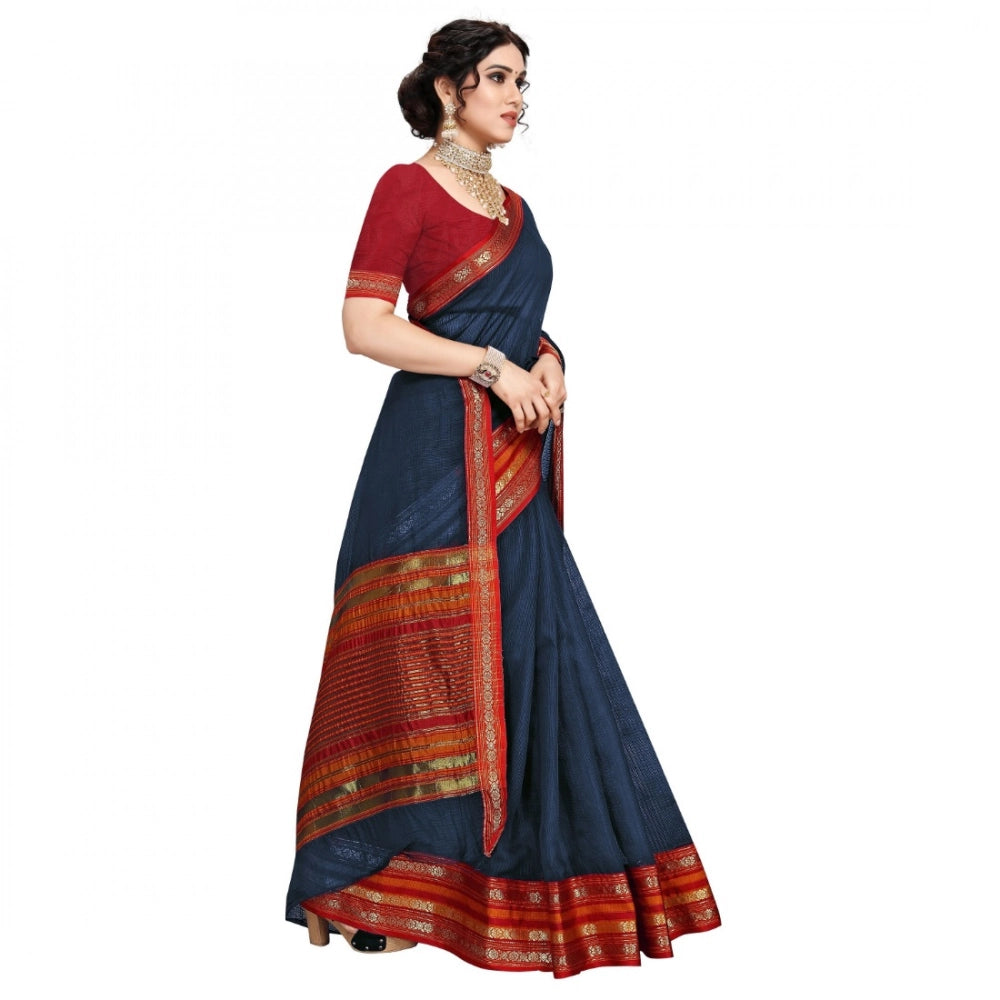 Women's Kota Doria Cotton Bordered Saree · Blue