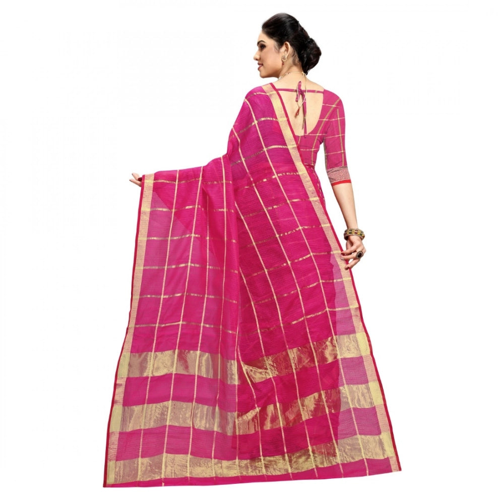 Women's Kota Doria Cotton Checked Saree — Rani