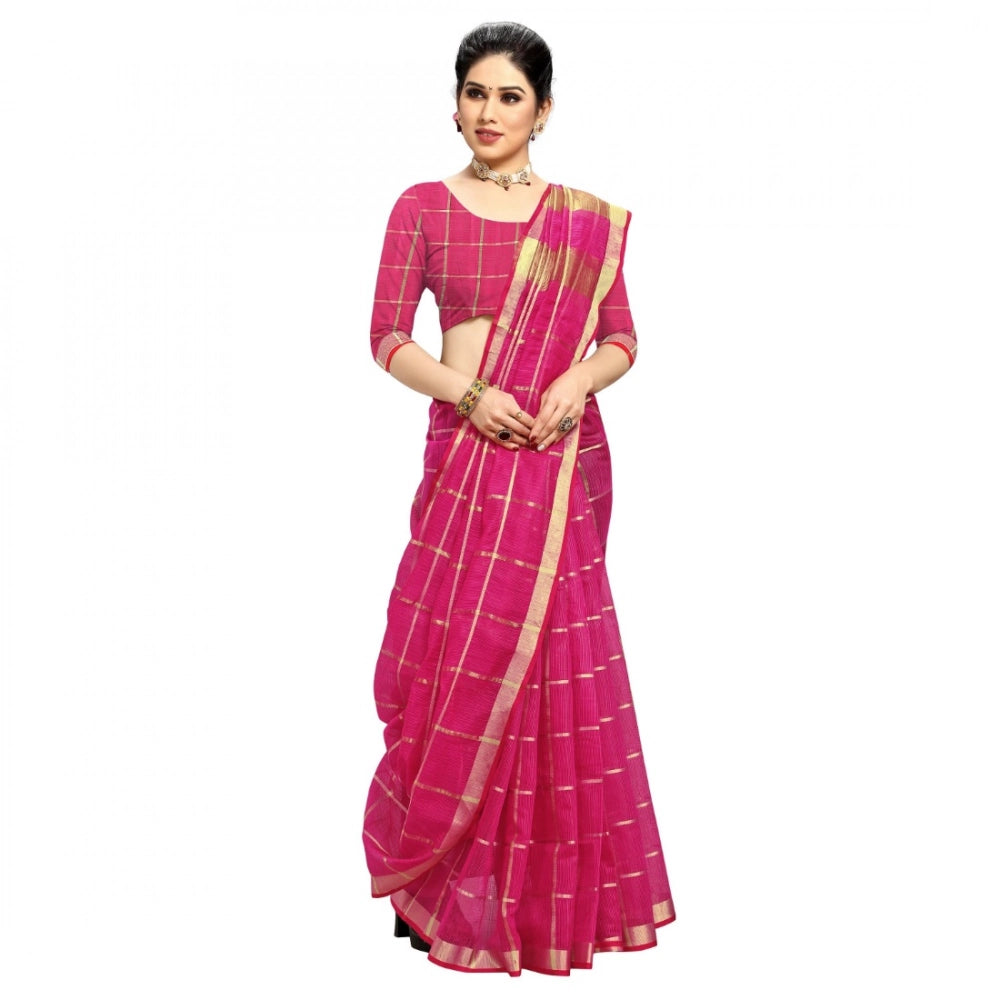 Women's Kota Doria Cotton Checked Saree — Rani