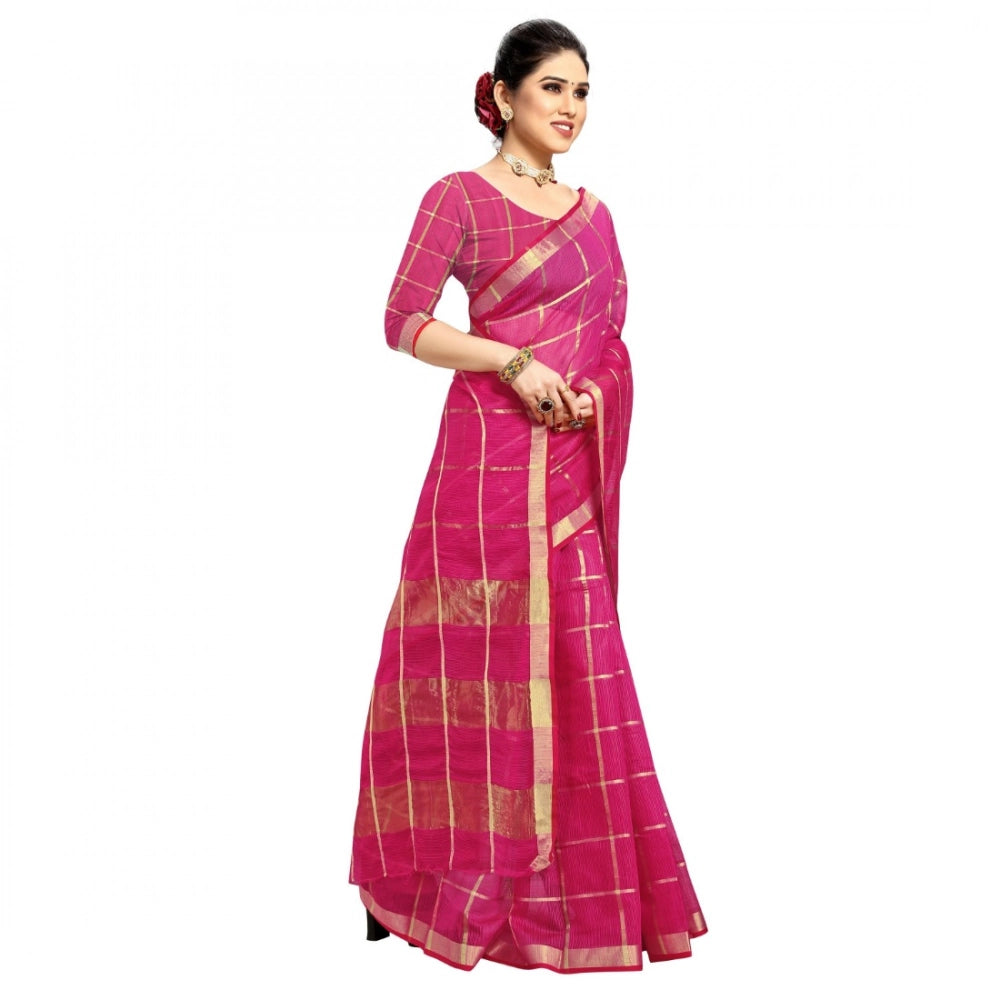 Women's Kota Doria Cotton Checked Saree — Rani