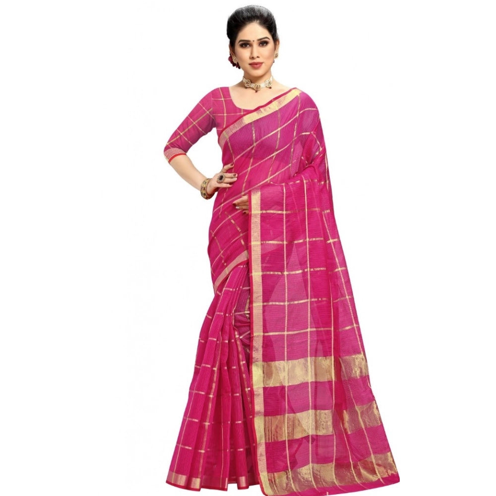 Women's Kota Doria Cotton Checked Saree — Rani