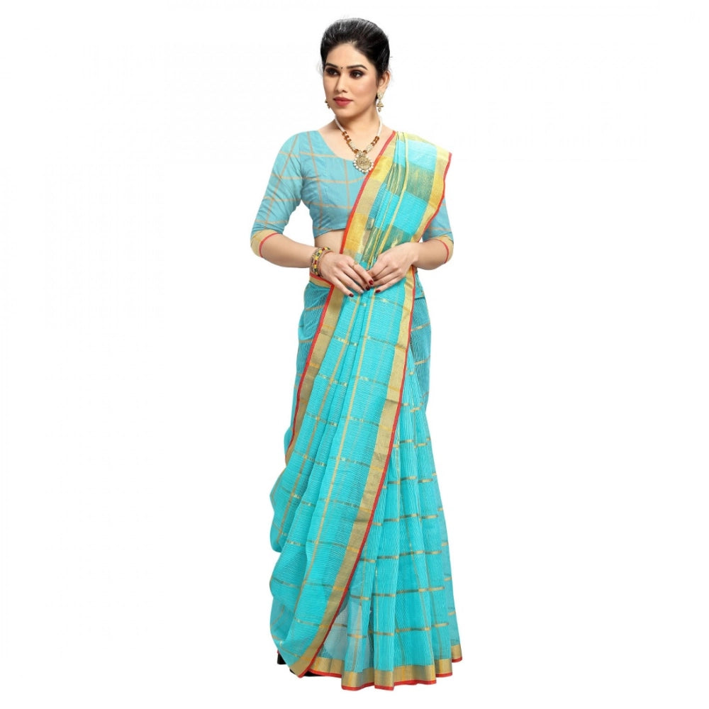 Women's Kota Doria Cotton Checked Saree