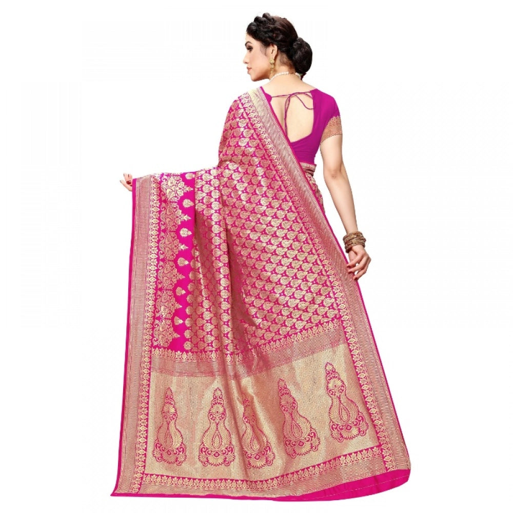 Women's Jacquard Silk Kanjivaram Jacquard Silk Saree — Pink