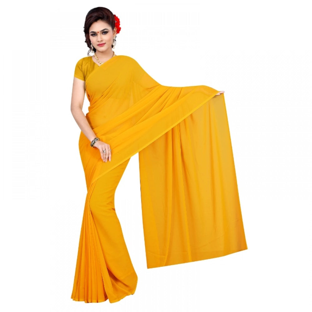 Women's Georgette Plain Saree — Gold