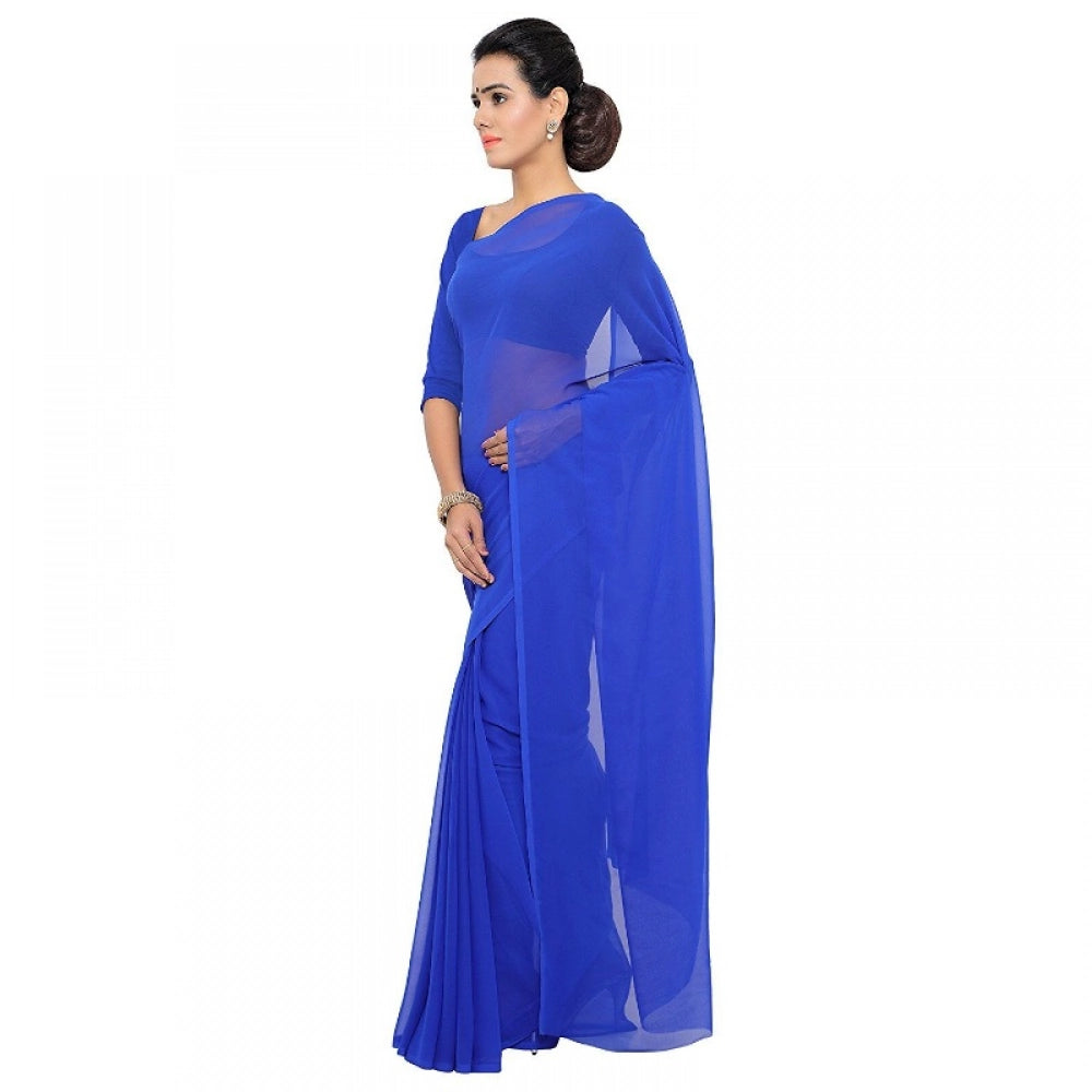 Women's Georgette Plain Saree · Blue