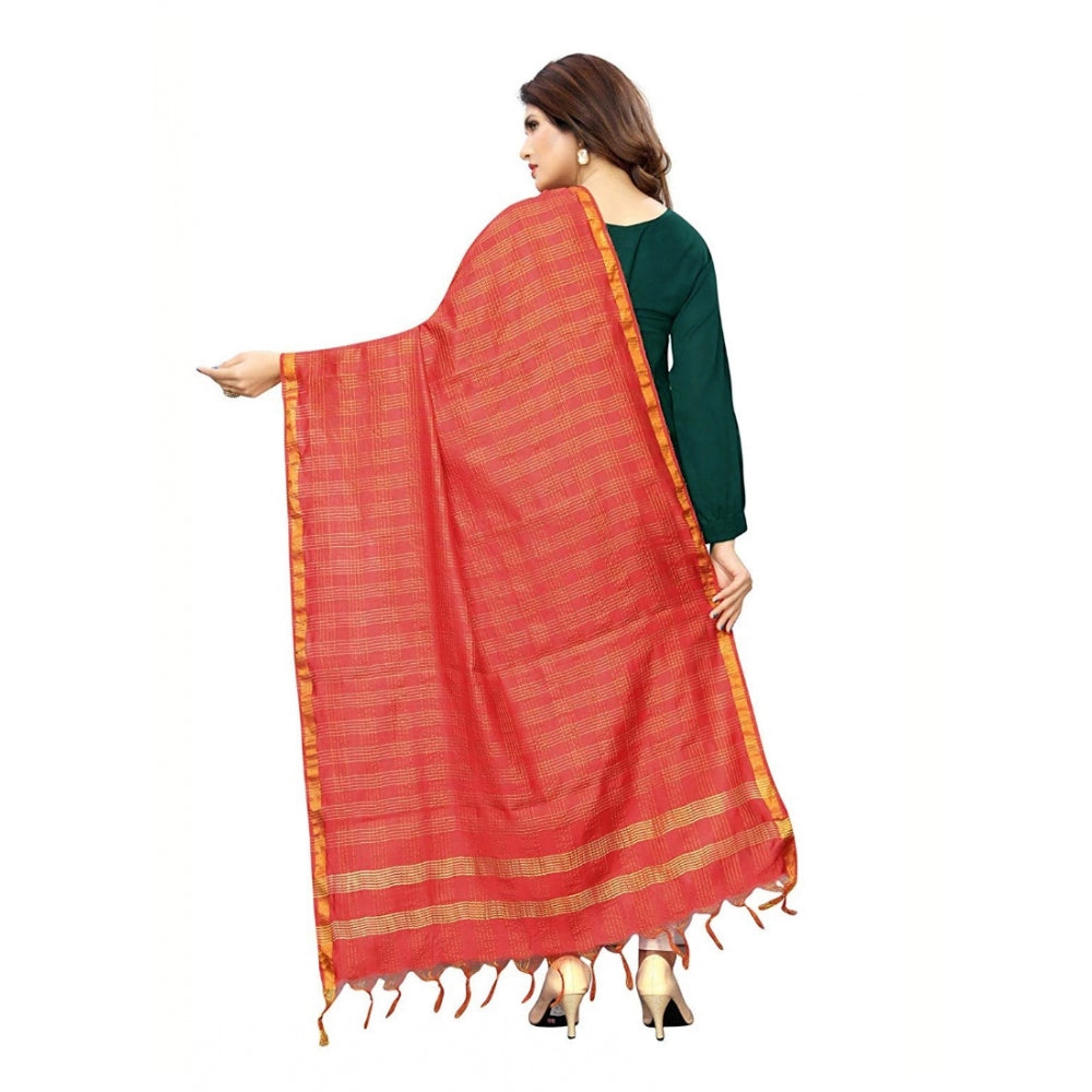 Women's Cotton Jari Woven Work Dupatta — Red