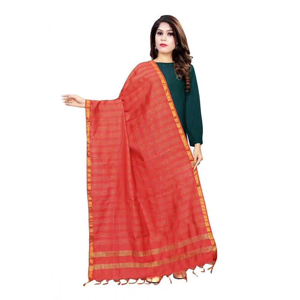 Women's Cotton Jari Woven Work Dupatta — Red