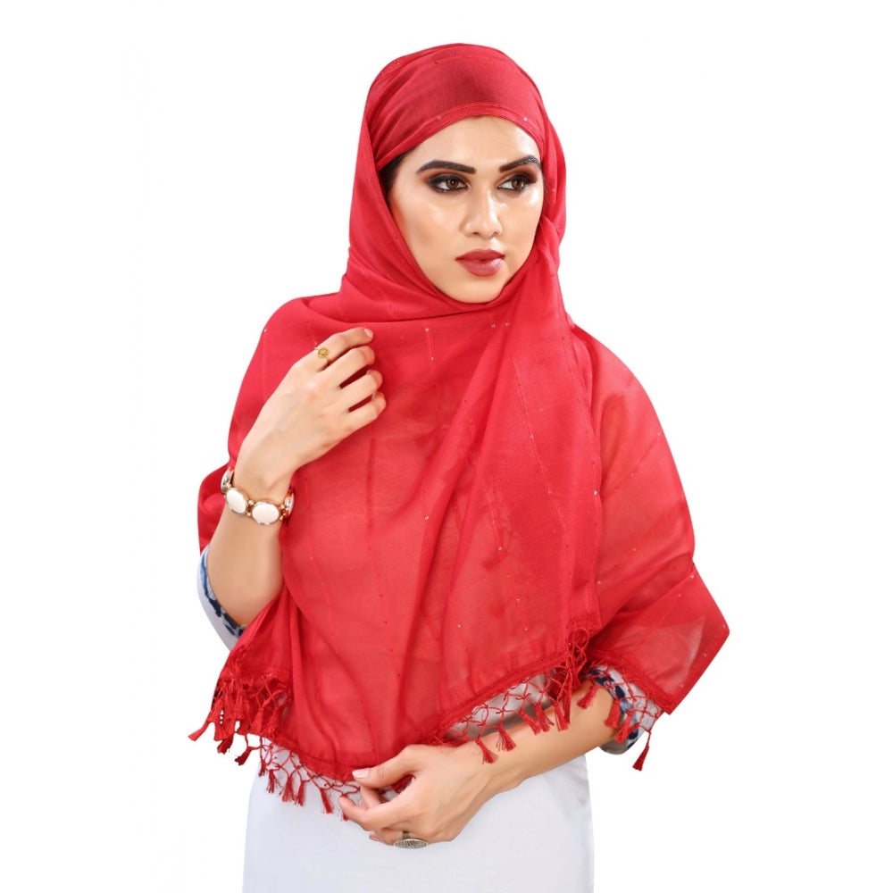Women's Cotton Silk Strips Printed Dupatta — Red