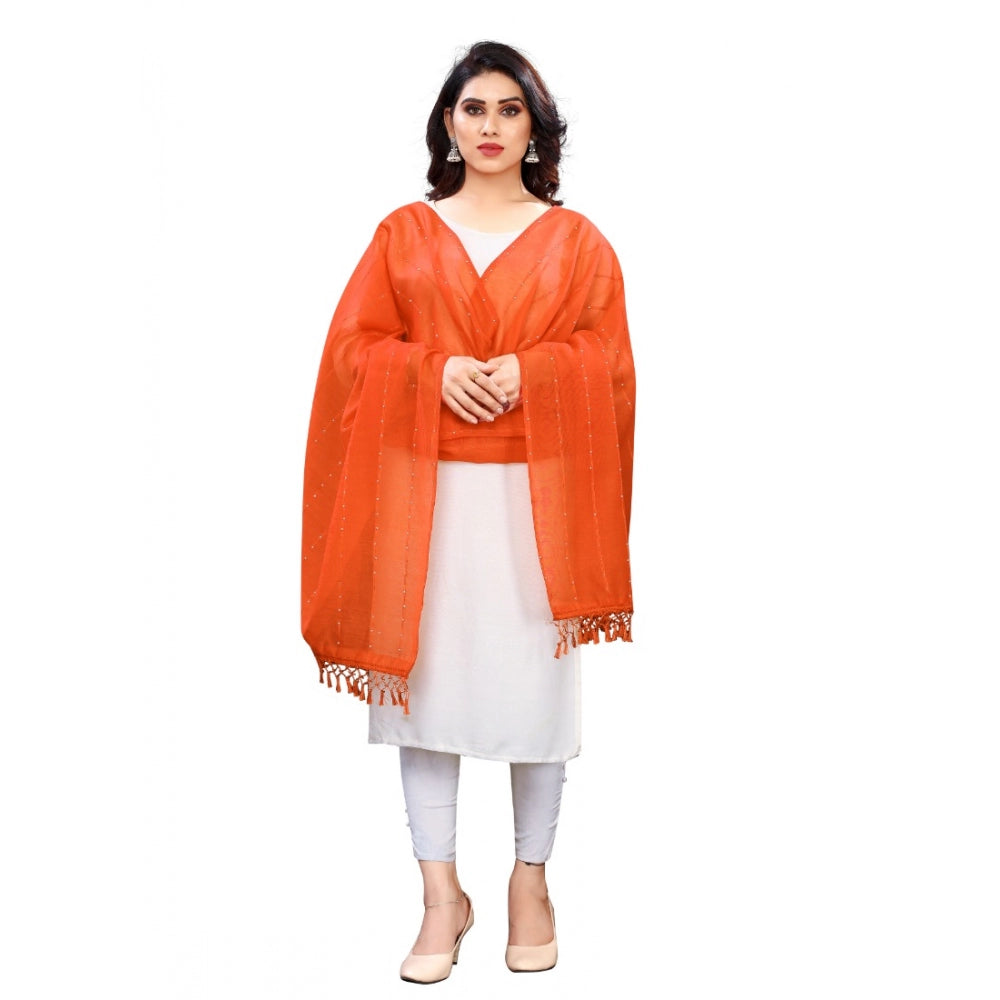 Women's Cotton Silk Strips Printed Dupatta — Orange