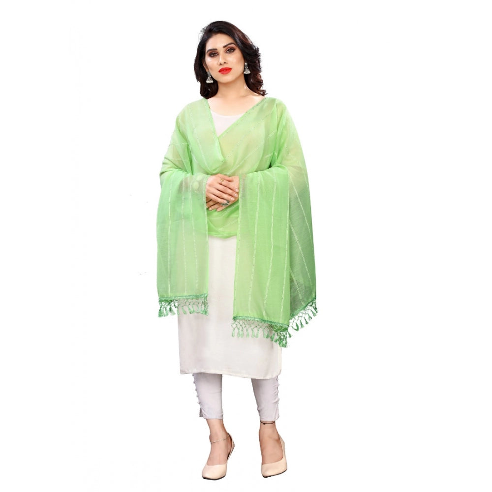 Women's Cotton Silk Strips Printed Dupatta — Parrot Green
