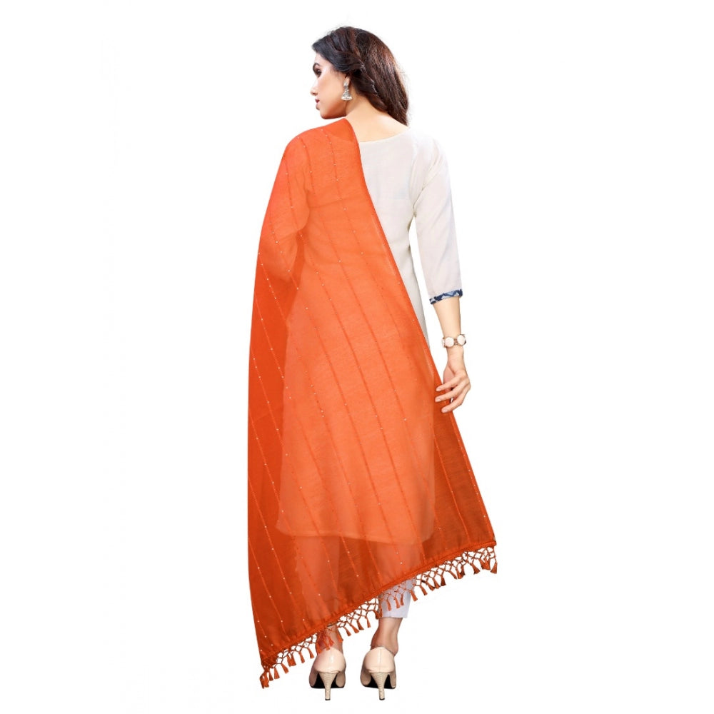 Women's Cotton Silk Strips Printed Dupatta — Orange