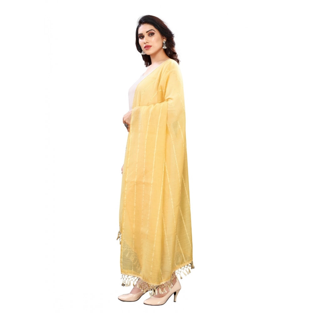 Women's Cotton Silk Strips Printed Dupatta — Yellow