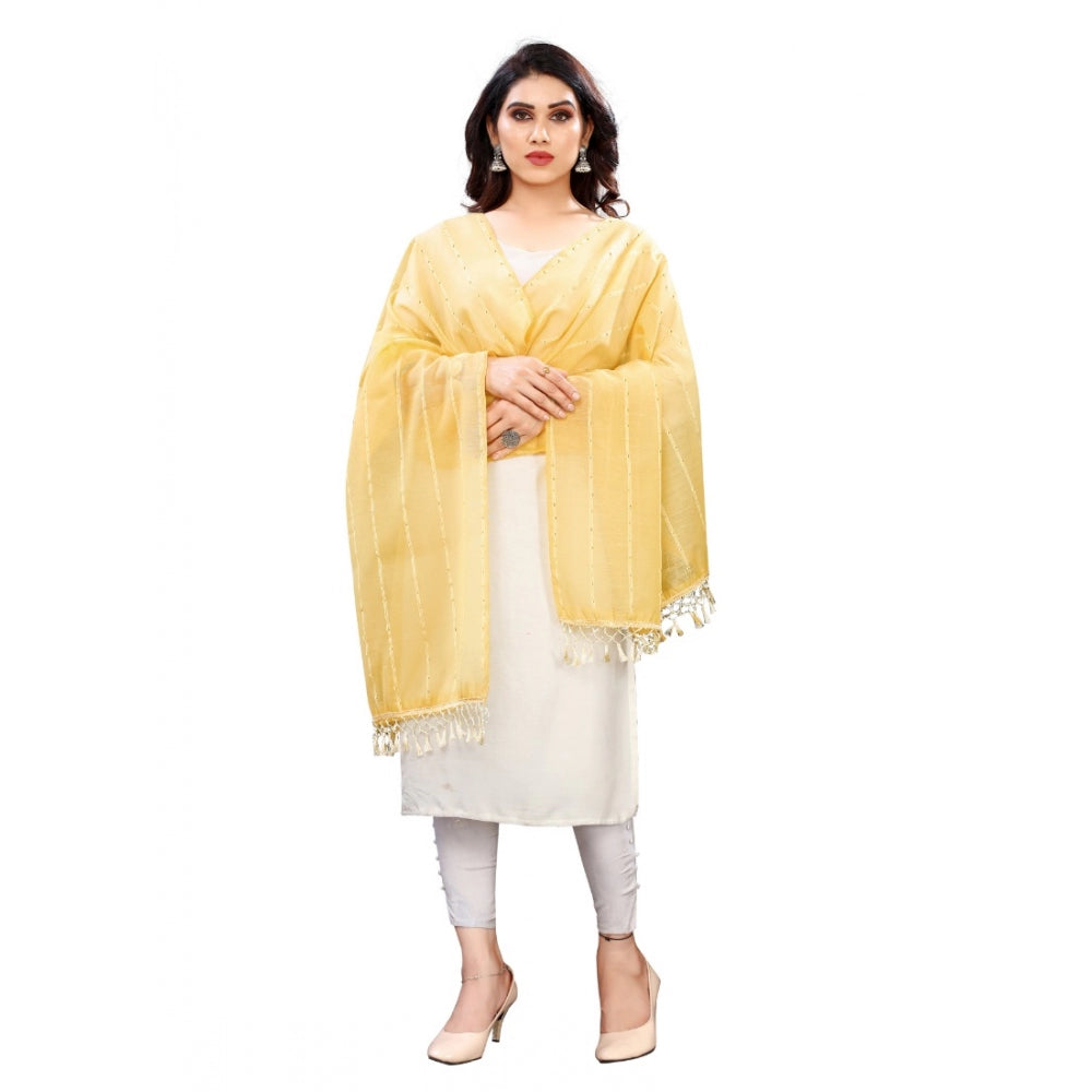 Women's Cotton Silk Strips Printed Dupatta — Yellow