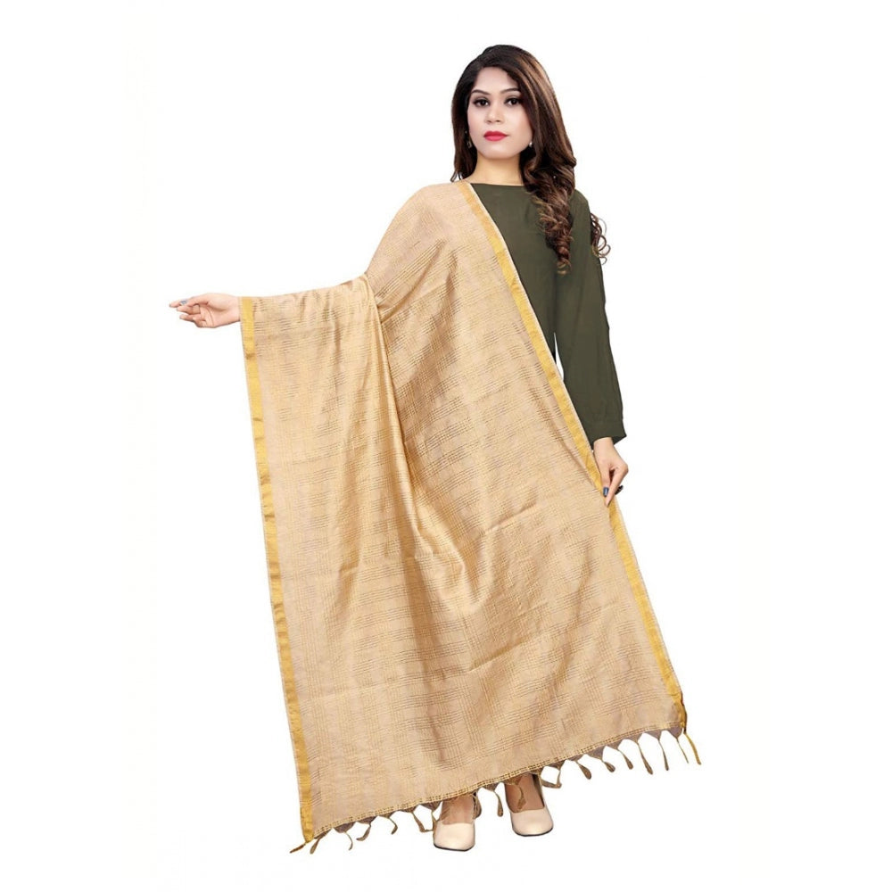 Women's Cotton Jari Woven Work Dupatta — Beige