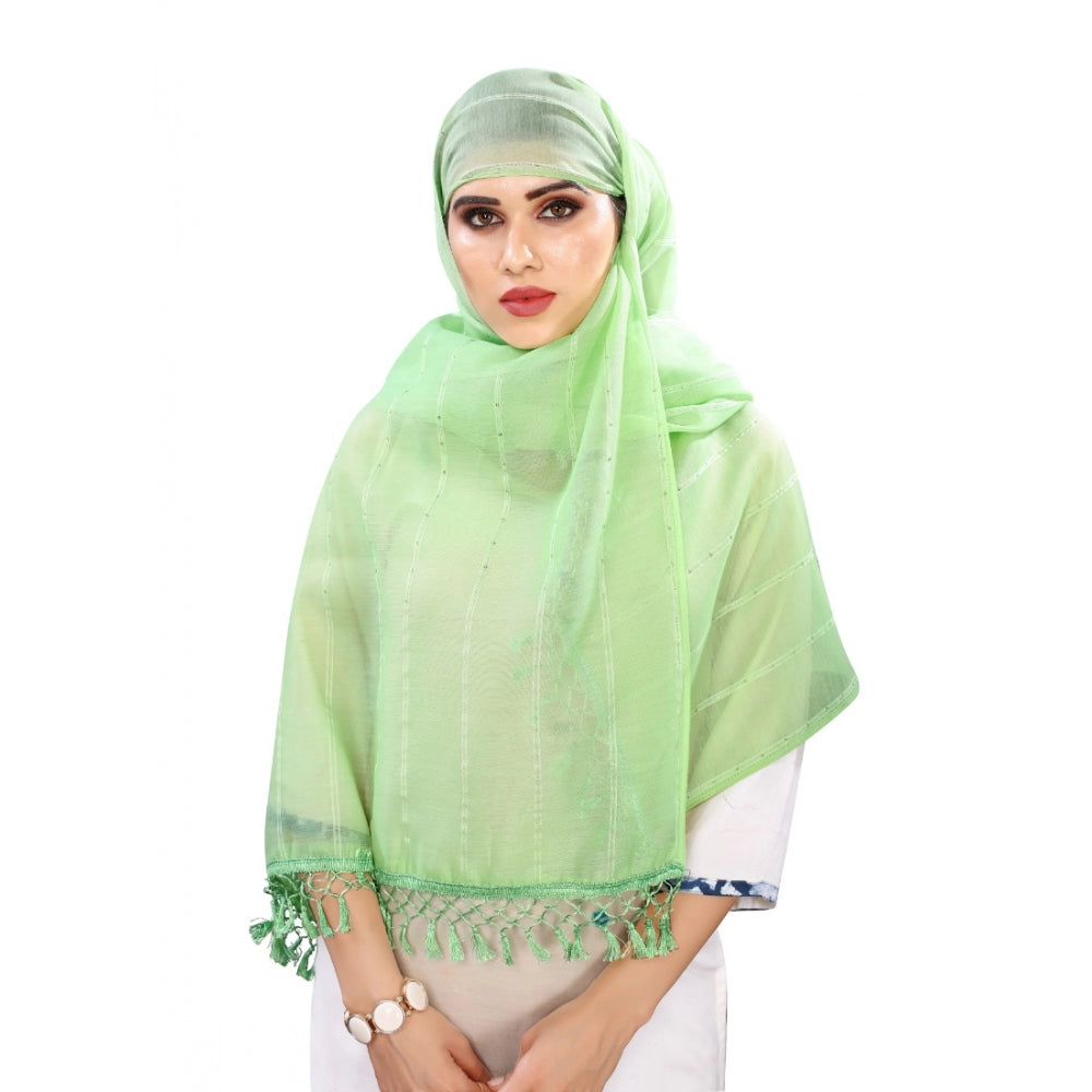 Women's Cotton Silk Strips Printed Dupatta — Parrot Green