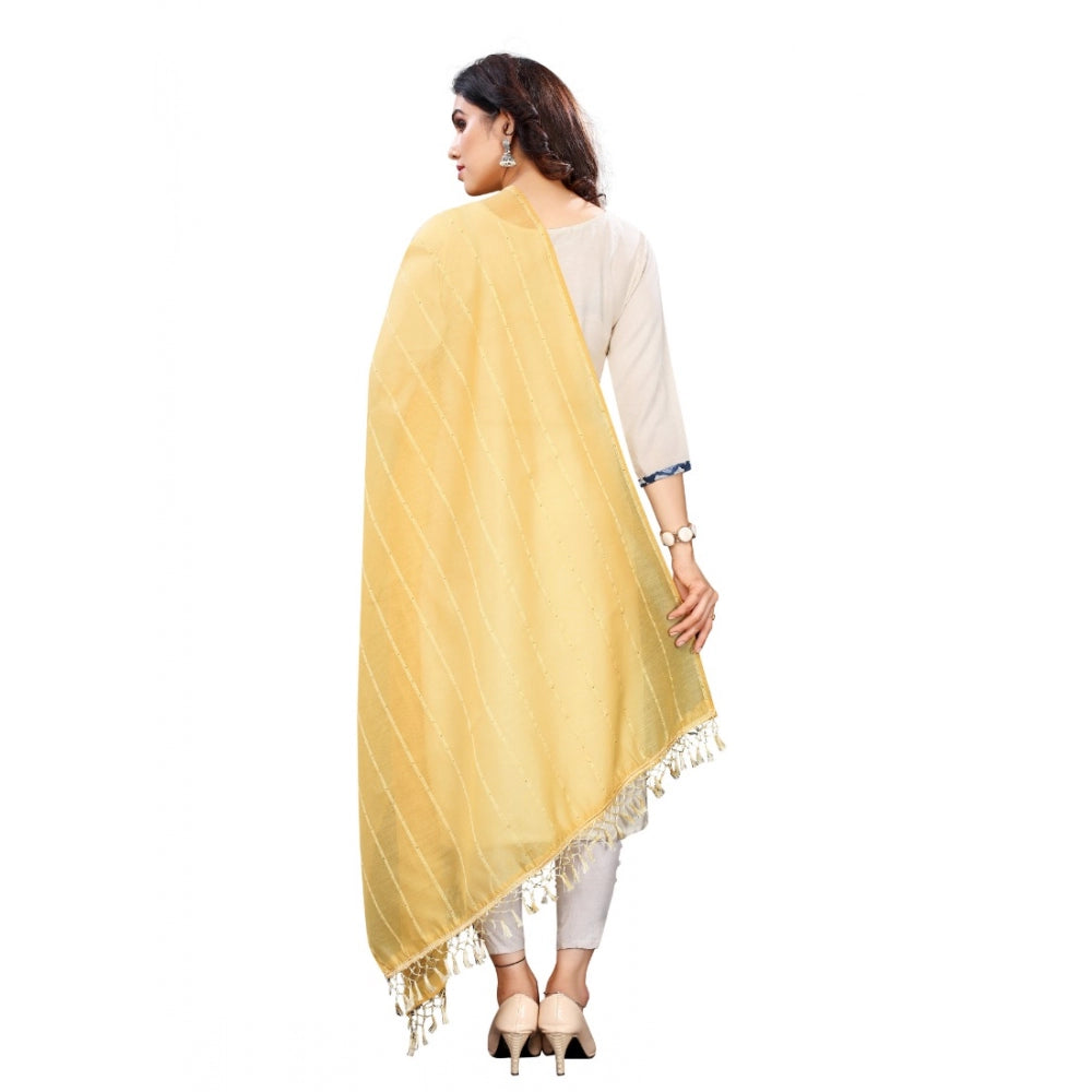 Women's Cotton Silk Strips Printed Dupatta — Yellow