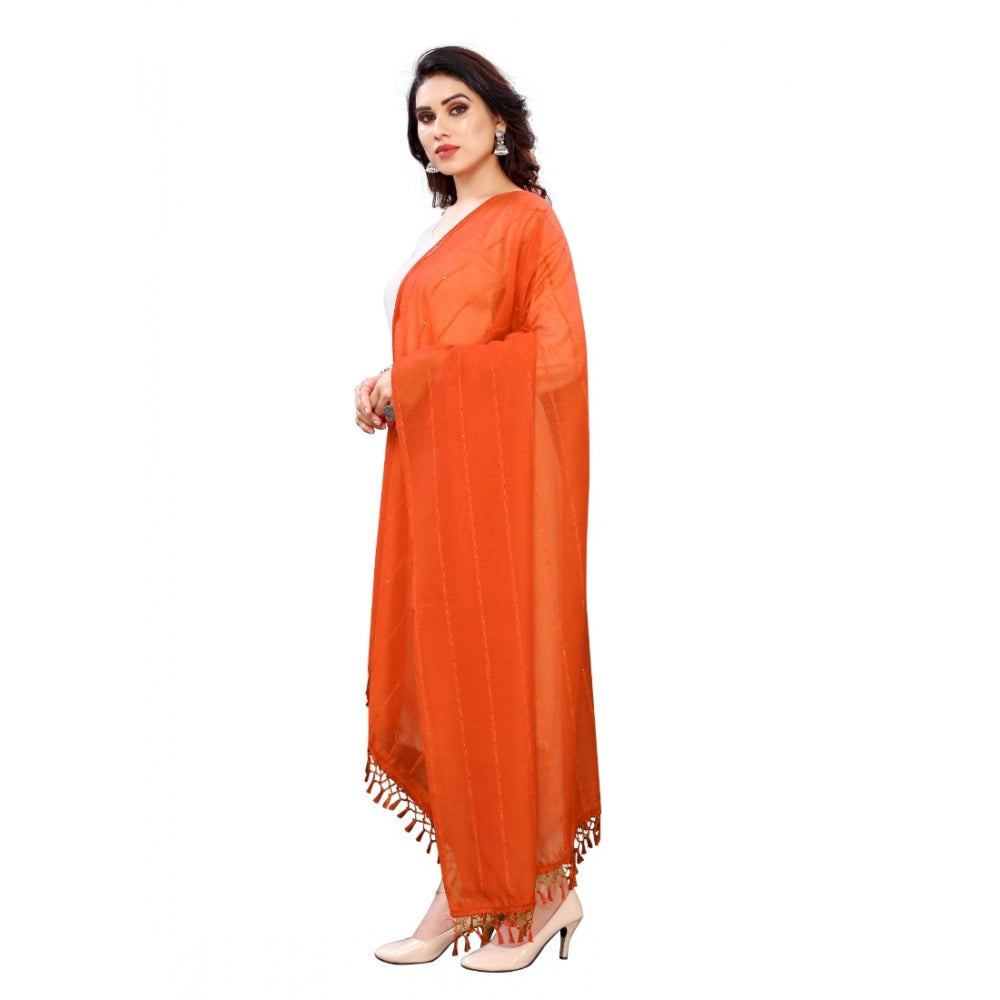 Women's Cotton Silk Strips Printed Dupatta — Orange