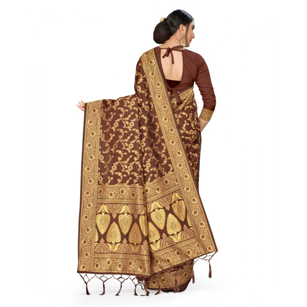 Women's Banarasi Silk Saree — Coffee
