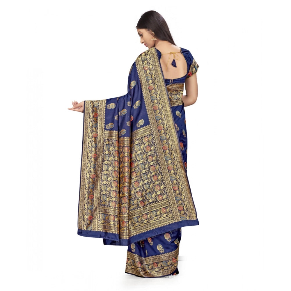 Women's Banarasi Silk Saree — Navy Blue · 564A