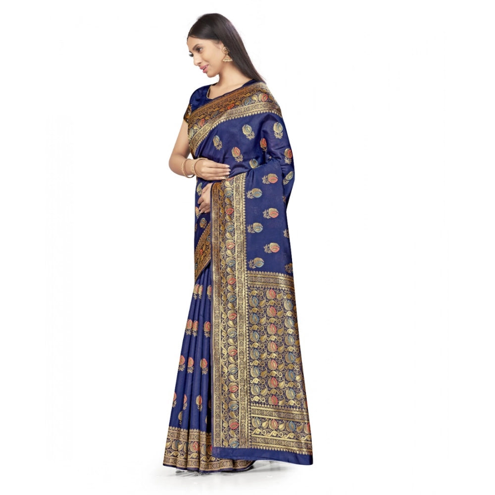 Women's Banarasi Silk Saree — Navy Blue · 564A