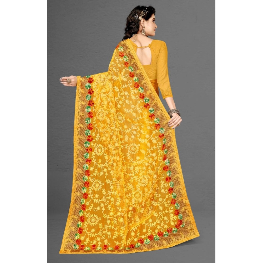 Women's Net Saree — Yellow