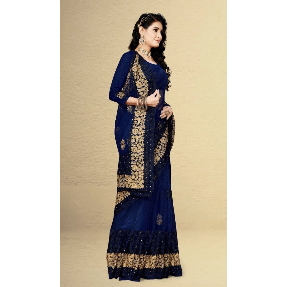 Women's Net Saree — Navy Blue