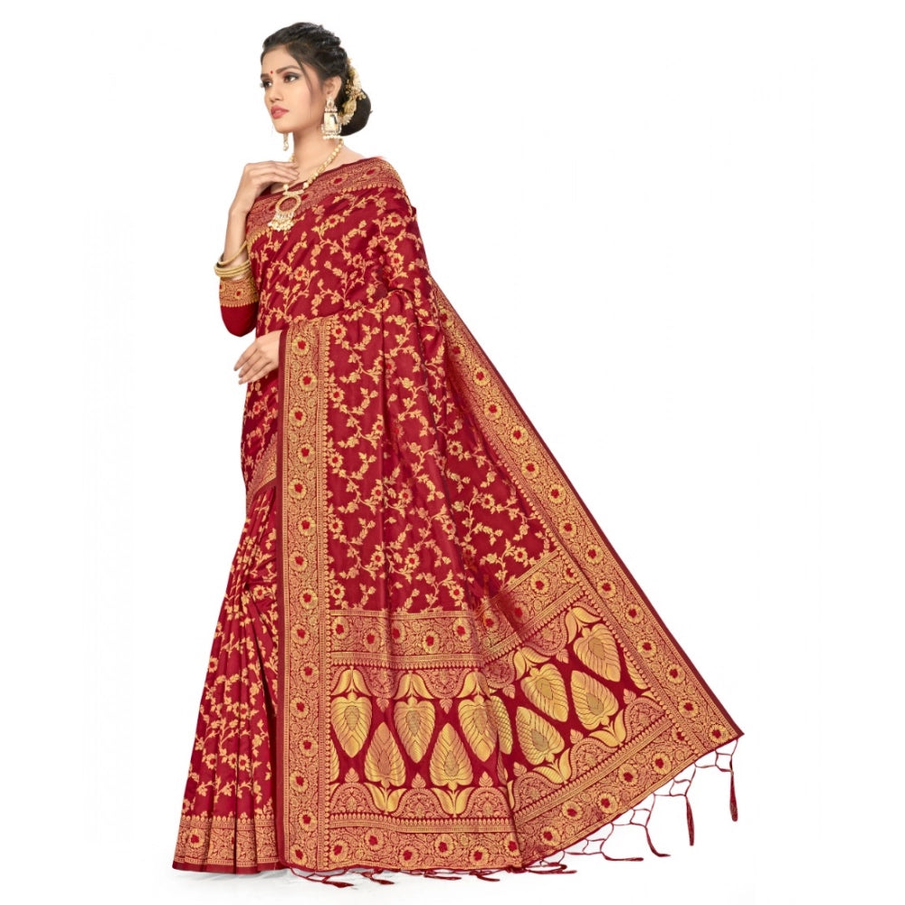 Women's Banarasi Silk Saree — Maroon · 084H