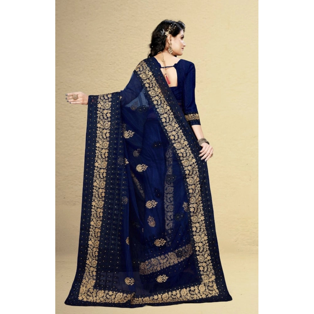 Women's Net Saree — Navy Blue