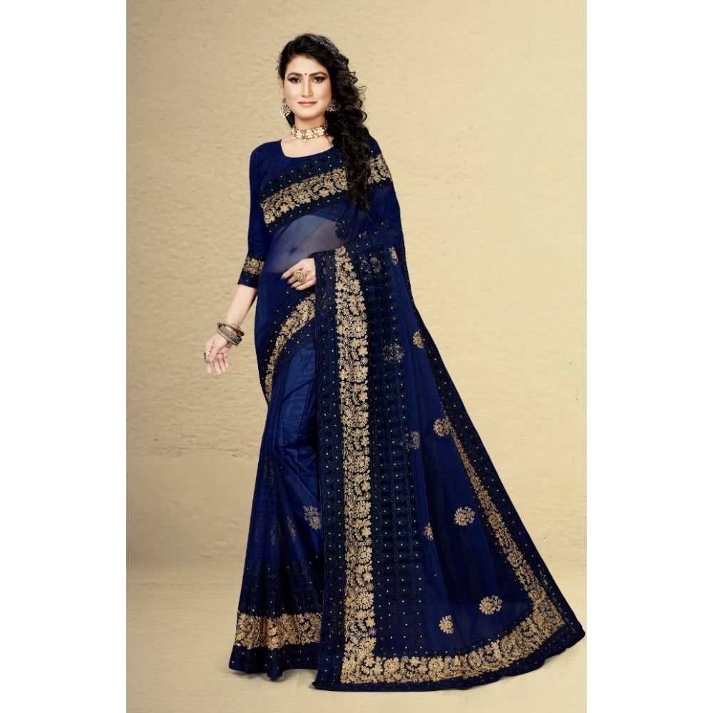 Women's Net Saree — Navy Blue