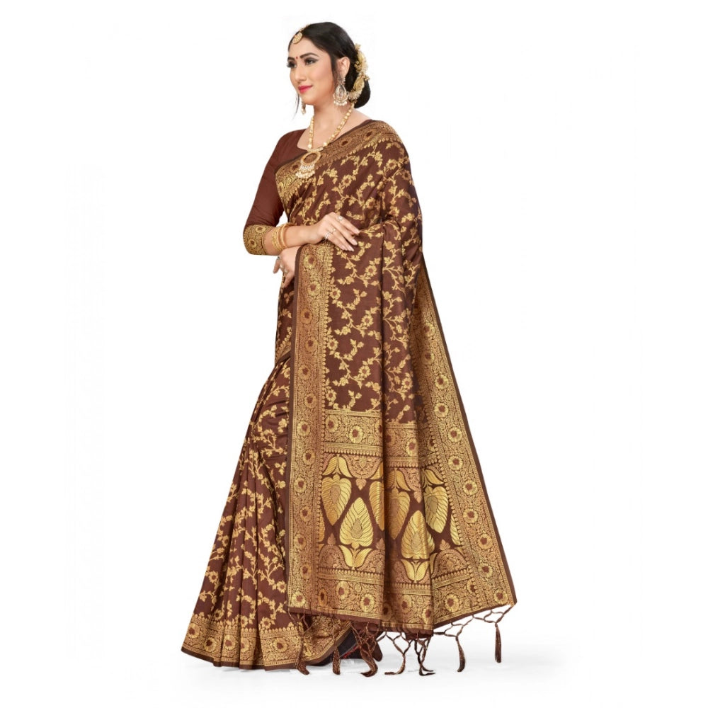 Women's Banarasi Silk Saree — Coffee