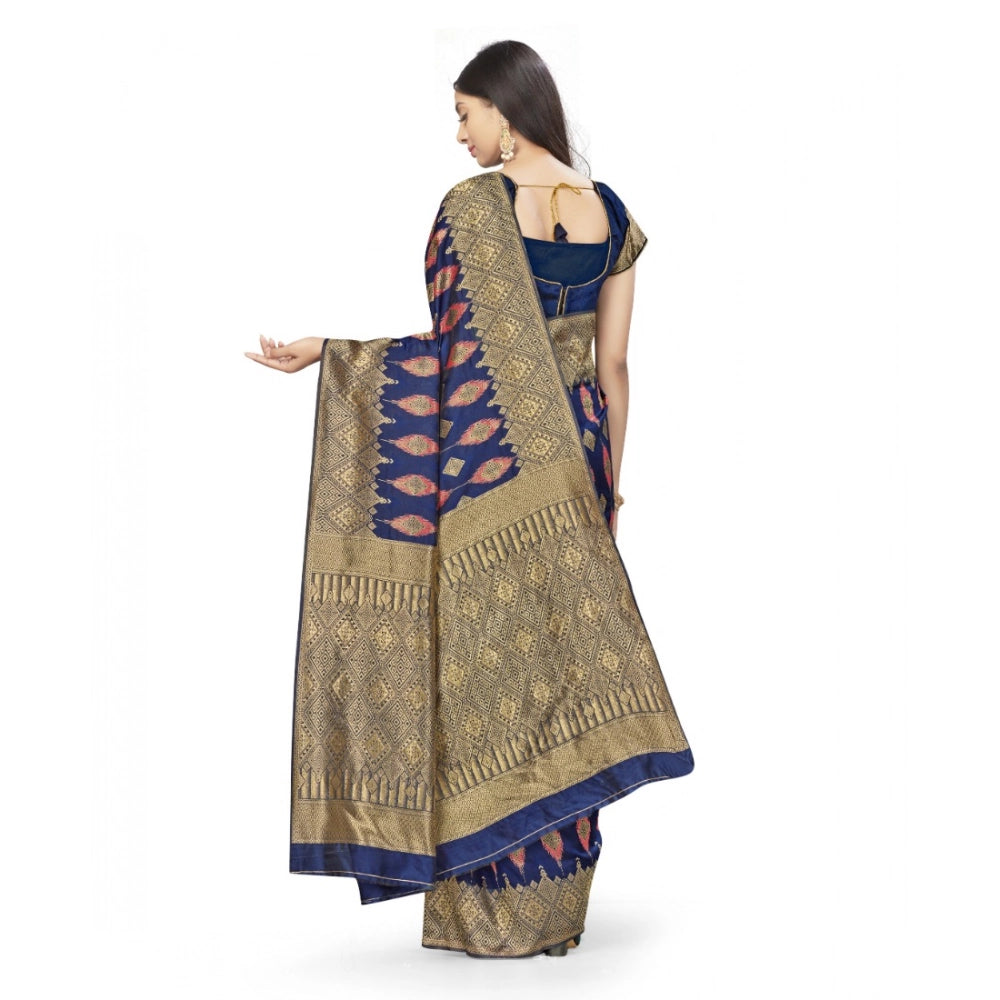 Women's Banarasi Silk Saree — Navy Blue · 562A